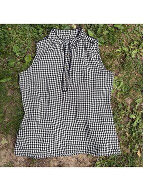 Banana Republic Houndstooth Sleeveless Blouse 8P Petite‎ Black & White Polyester
